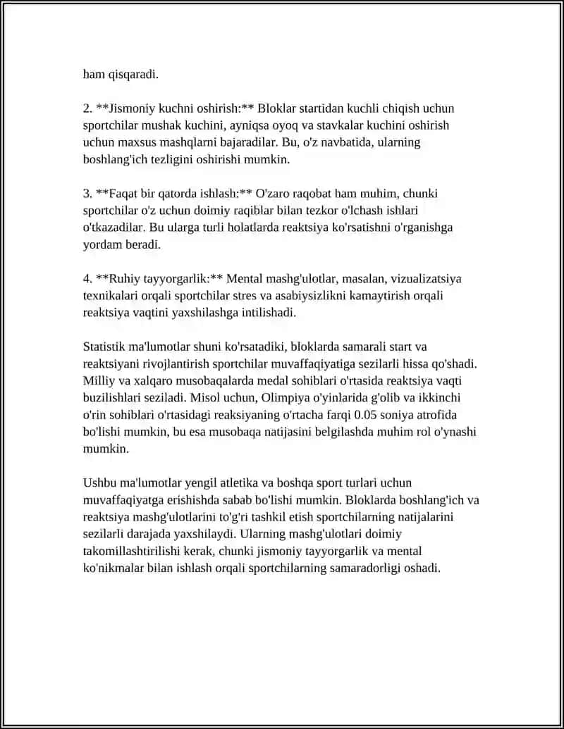 Start (bloklarda) va reaksiyani rivojlantirish 4