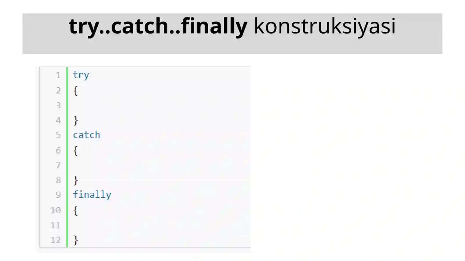 Istisnolar. Istisnolar turlari. Istisnolarni ushlash. Final bloki 4
