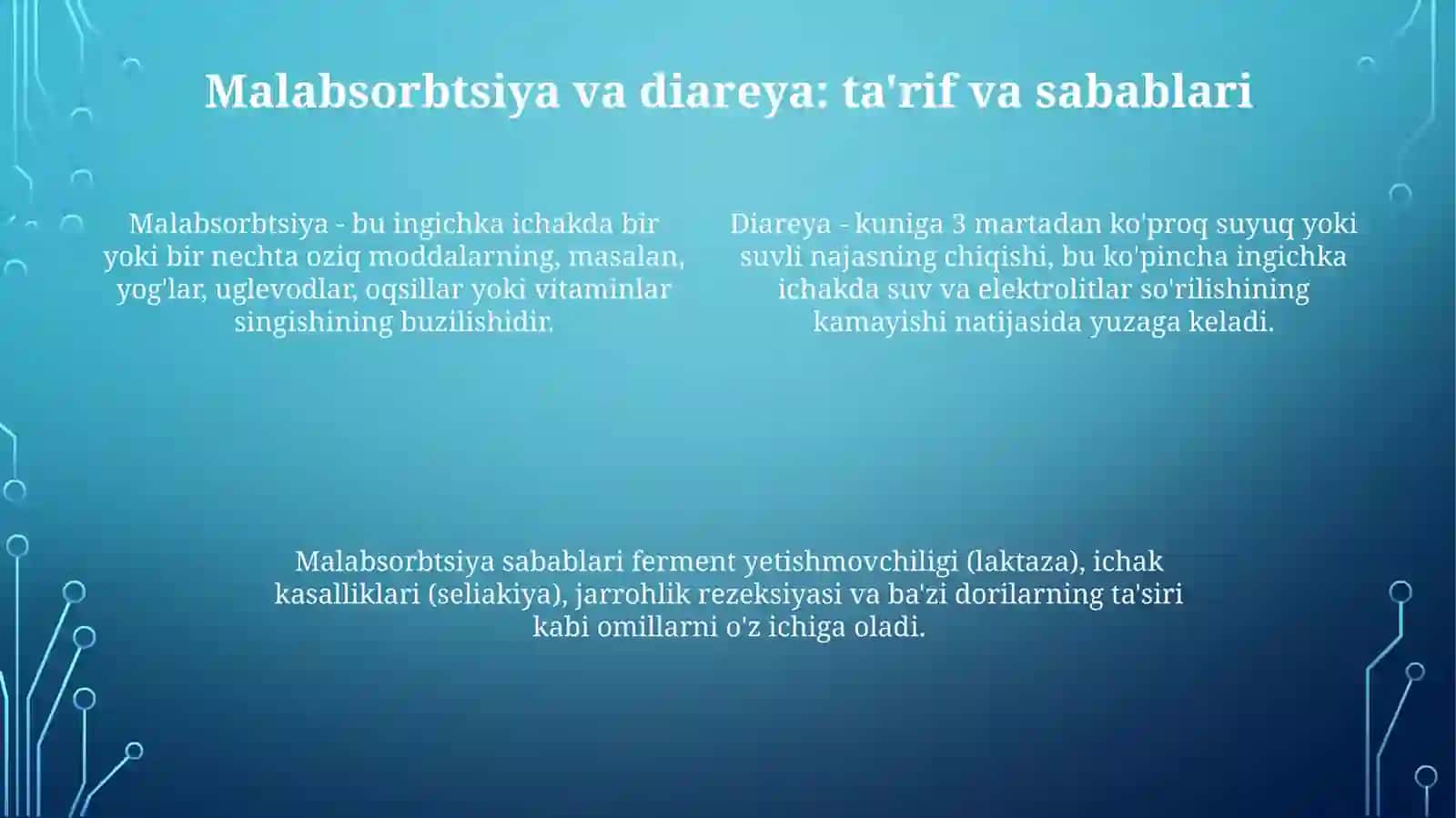 Ichak ishemik kasalligi. Malabsorbsiya va diarreya 4