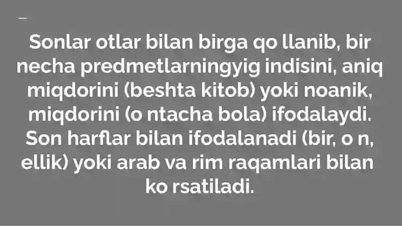 Son so’z turkumi. Sonning ma’no turlari 4