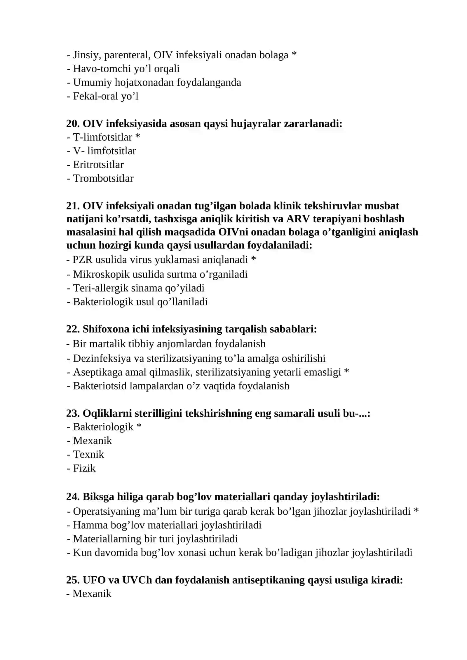 Oliy hamshiralik ishi mutaxassisligi bo’yicha shakllantirilgan test savollari 4