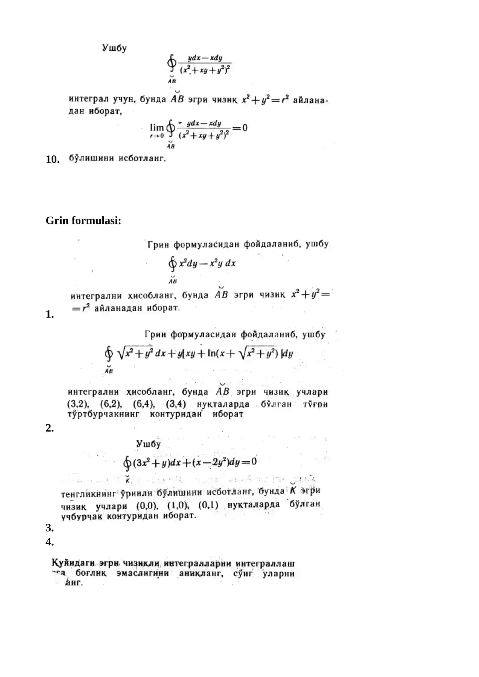 I tur egri chiziqli integral 4