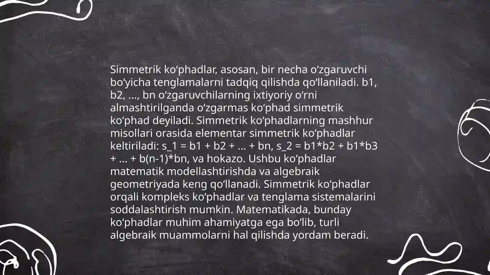 Simmetrik koʻphadlarning tadbiqlari 4
