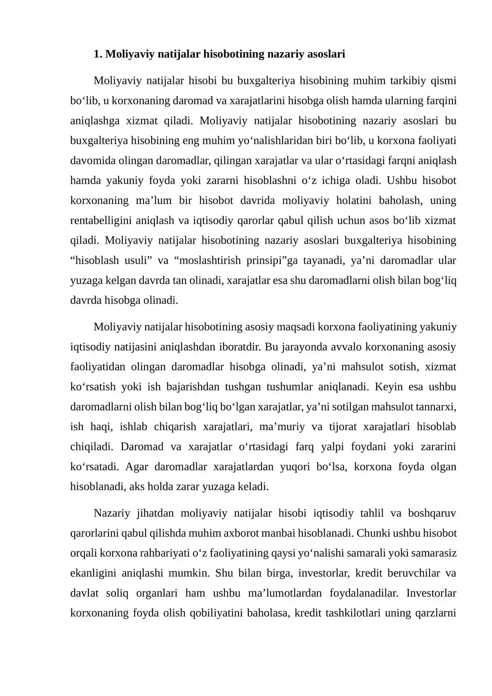 MOLIYAVIY NATIJALAR (FOYDA VA ZARAR) HISOBOTINING MOHIYATI 4