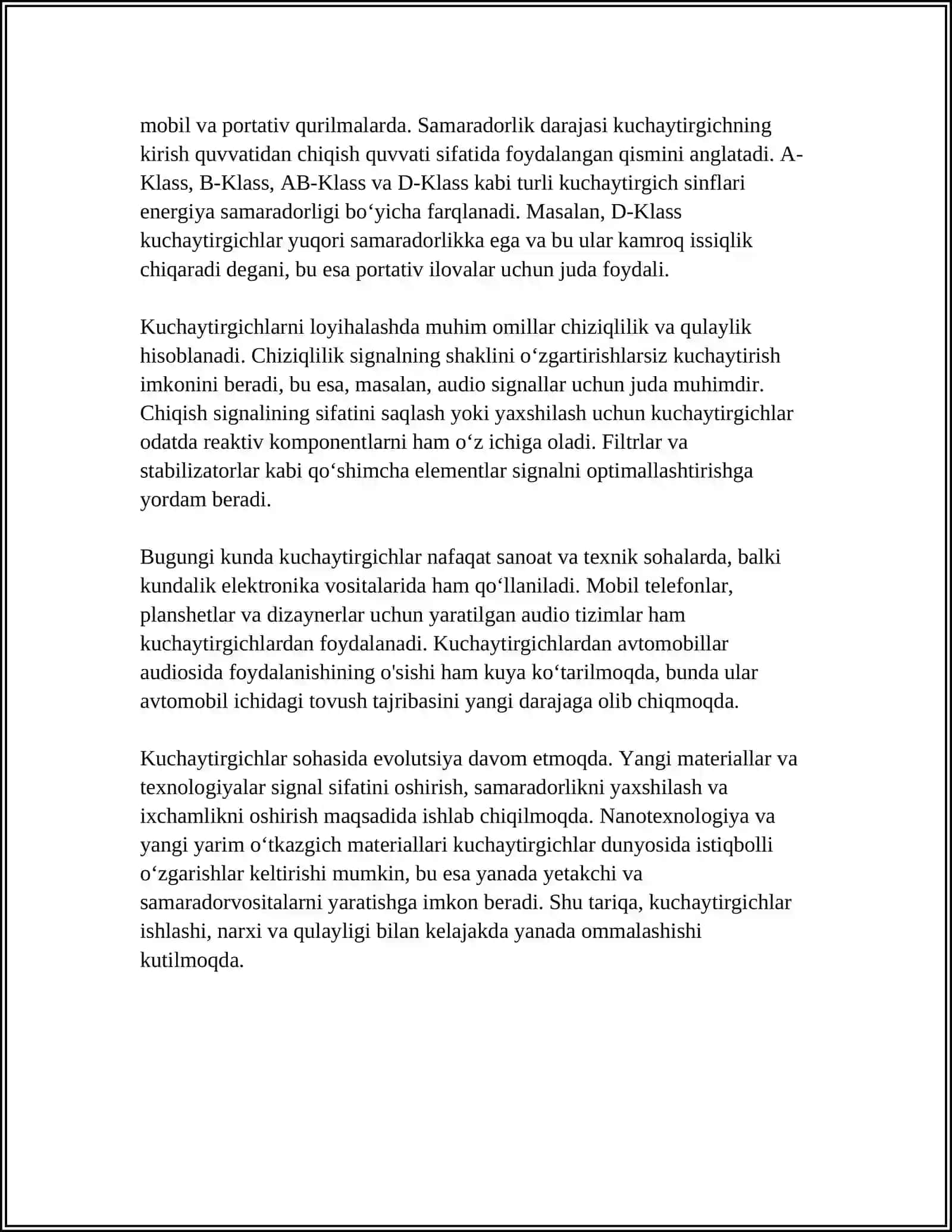 ANALOG KUCHAYTIRGICH QURILMALARNING ASOSIY XUSUSIYATLARI 4