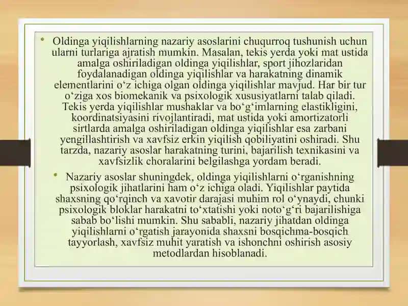Oldinga yiqilishlar texnikasi 4
