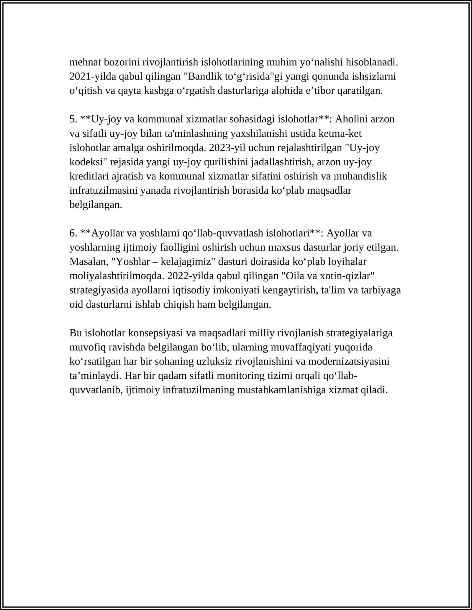 O'ZBEKISTONDA IJTIMOIY SOHADA AMALGA OSHIRILAYOTGAN O'ZGARISHLAR MAZMUN VA MOHIYATI 4