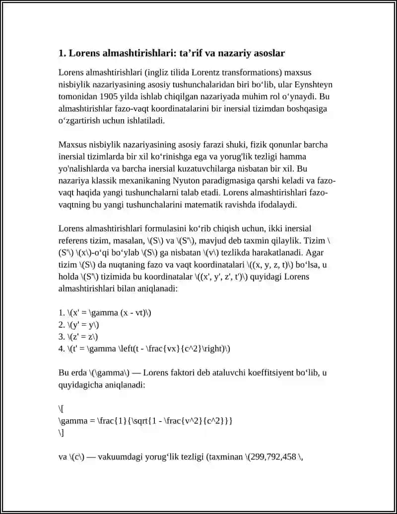 Lorens Almashtirishlari va Undan Chigadigan Xulosalar 4