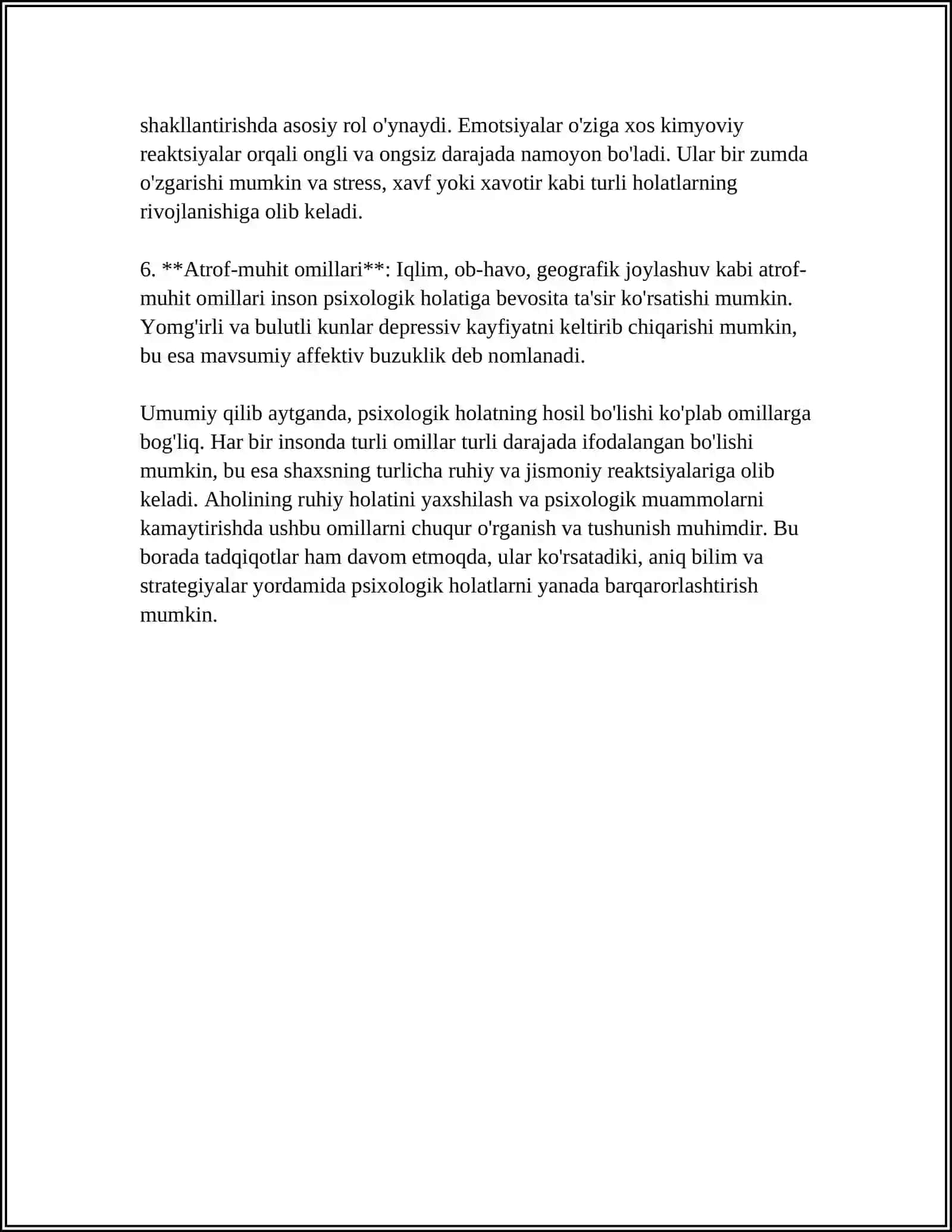 PSIXOEMATSIONAL HOLATNING VALEOLOGIK ROLI 4