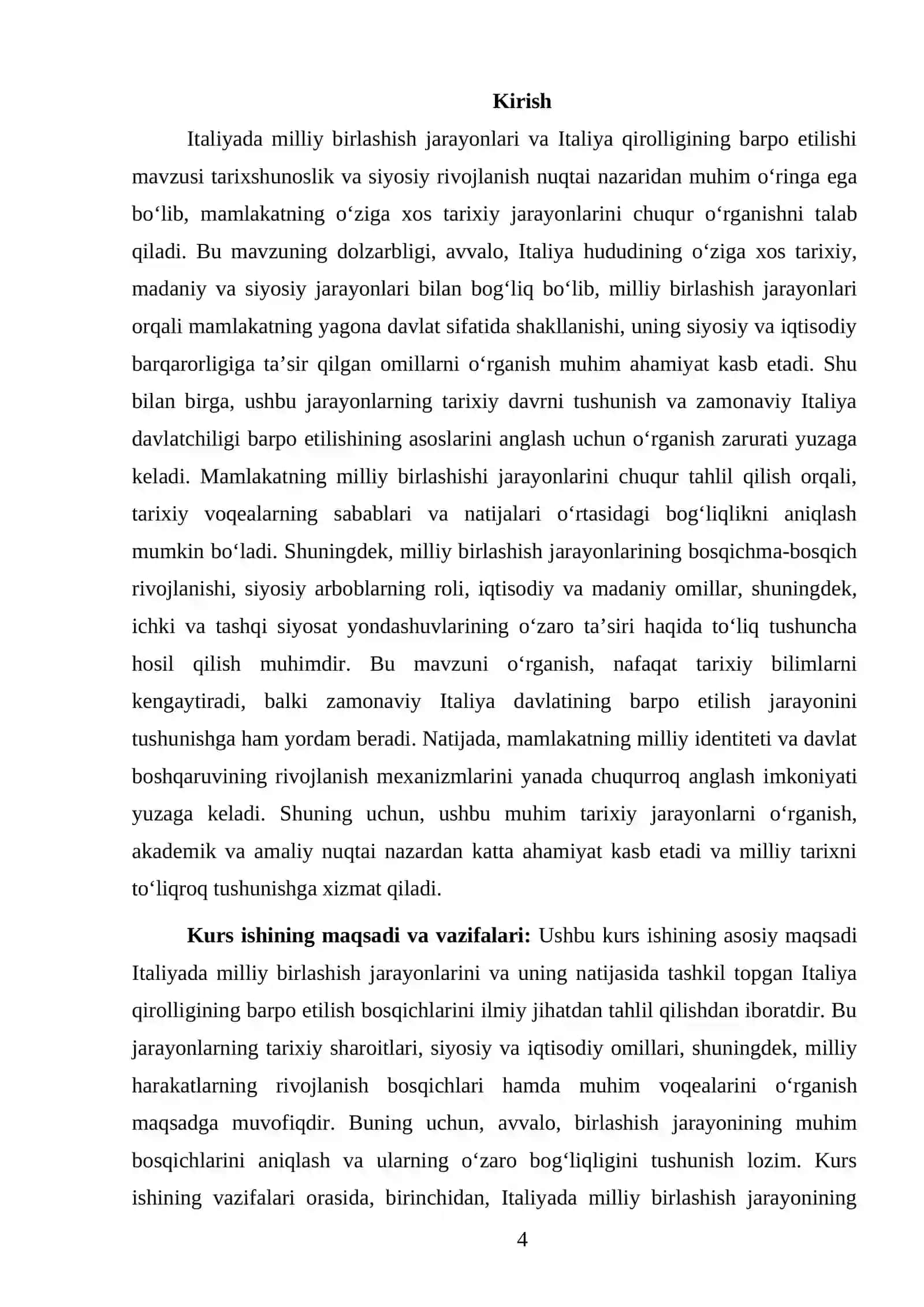 ITALIYADA MILLIY BIRLASHISH JARAYONLARI.ITALIYA QIROLLIGINING BARPO ETILISHI - JUMANAZAROVA FOTIMA JASURBEK QIZINING TARIX FANIDAN TAYYORLAGAN KURS ISHI 4