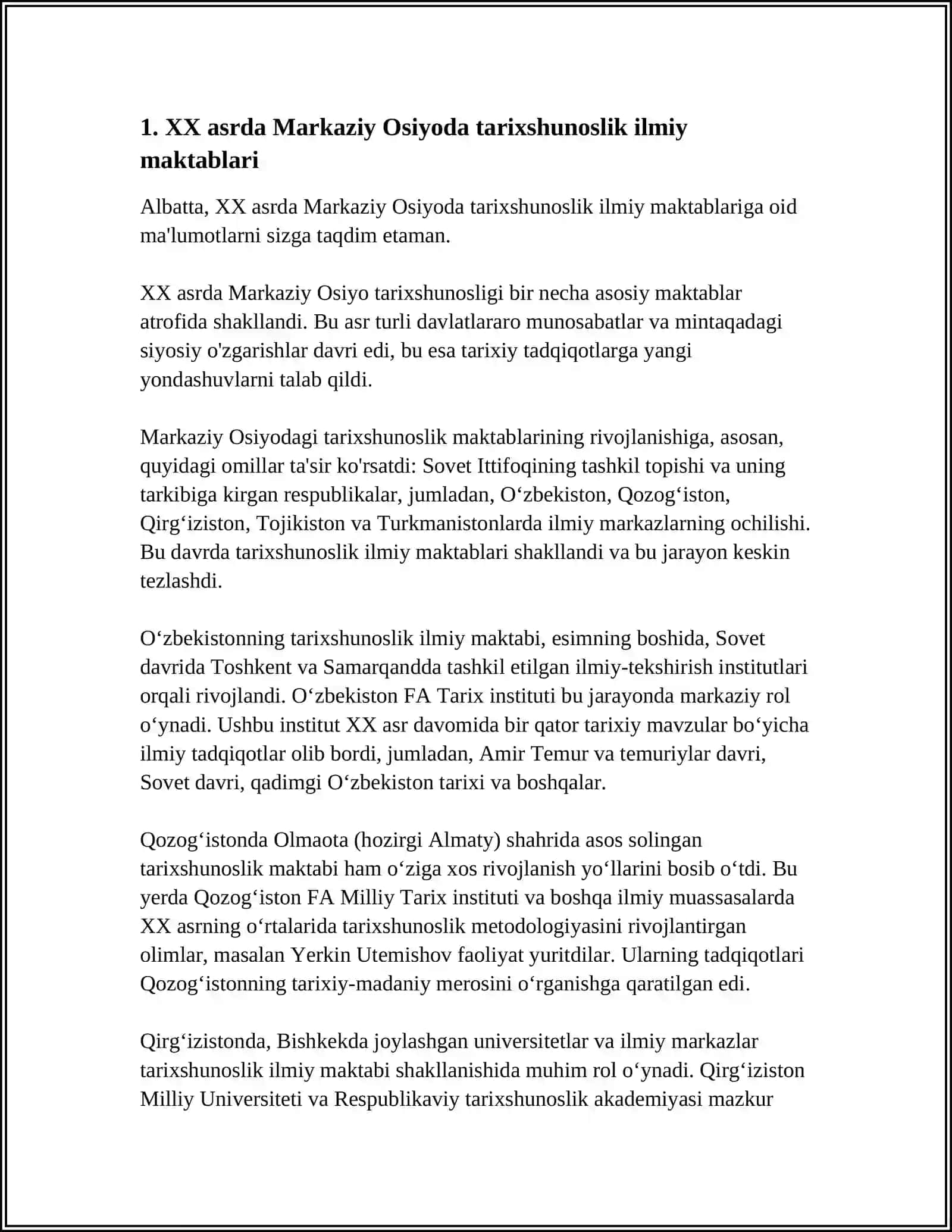 XX asrda Markaziy Osiyoda tarixshunoslik ilmiy maktablari 4