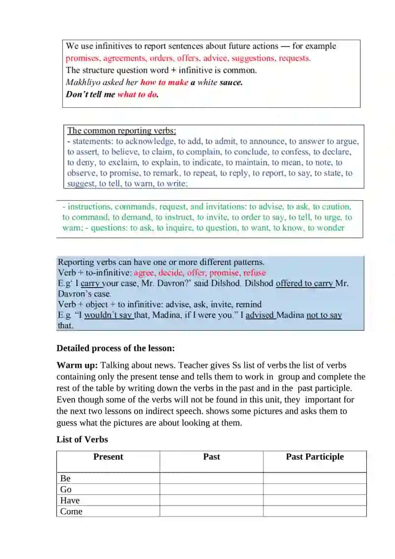 Reported speech lesson plan 4