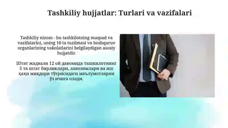 Farmoyish hujjatlari, tashkiliy hujjatlar va rasmiy xatlar 4