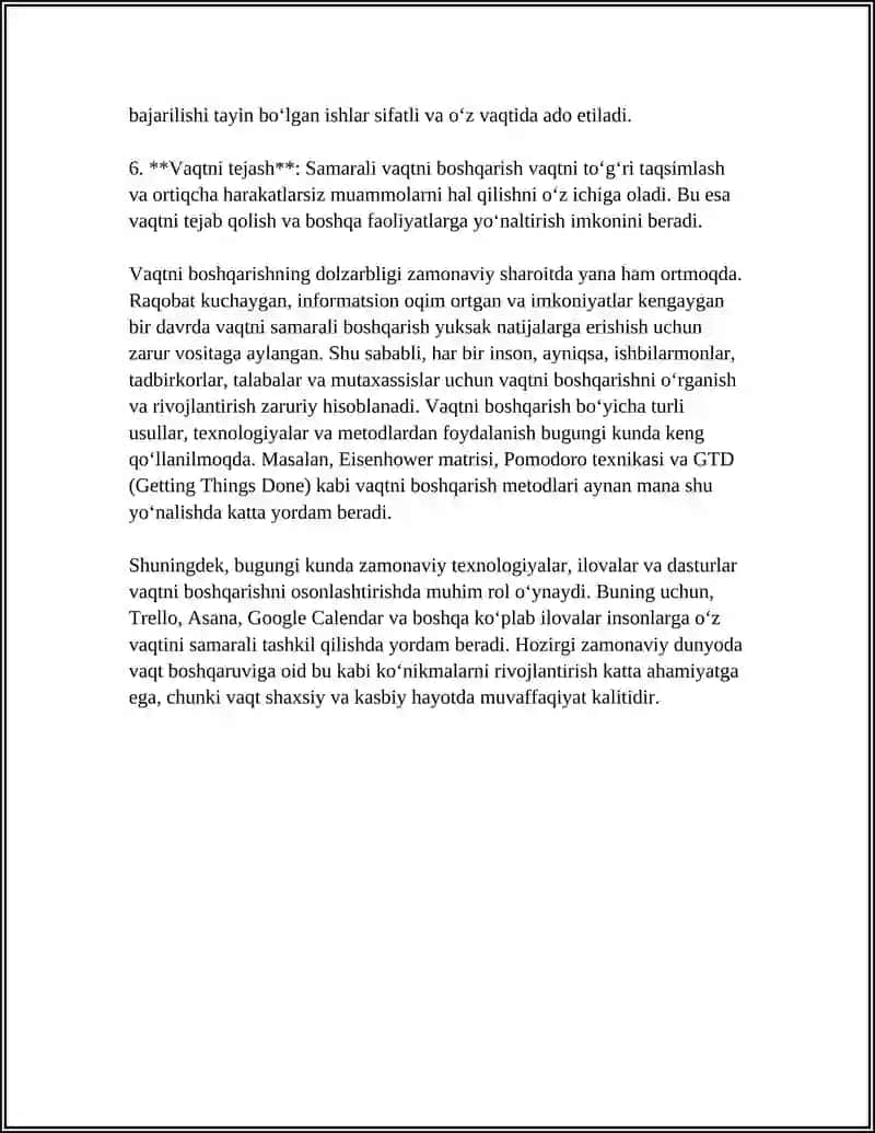 VAQTNI BOSHQARISH (TIME MANAGEMENT) KO‘NIKMASI VA UNI RIVOJLANTIRISH YO‘LLARI 4