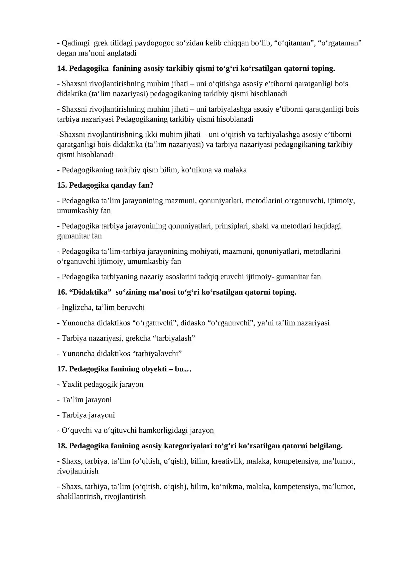 Pedagoglik kasbiga kirish test 4