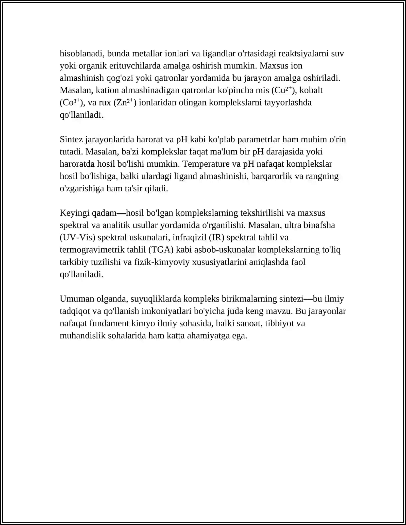 NOORGANIK BIRIKMALARNING SUYUQ FAZADAGI SINTEZI 4