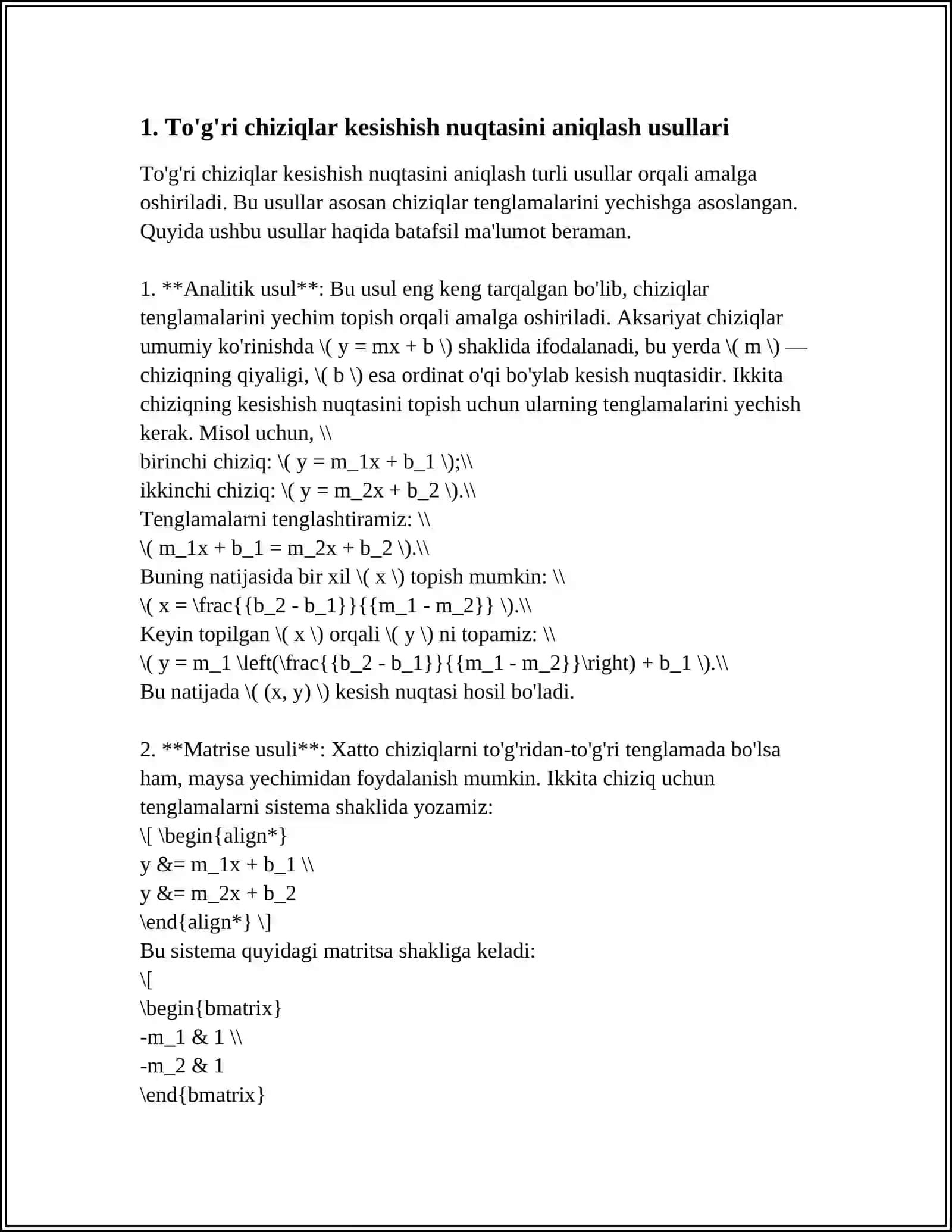 TOGRI CHIZIQLARNING KESISHISH NUQTASI VA UNI TOPISH USULLARI 4