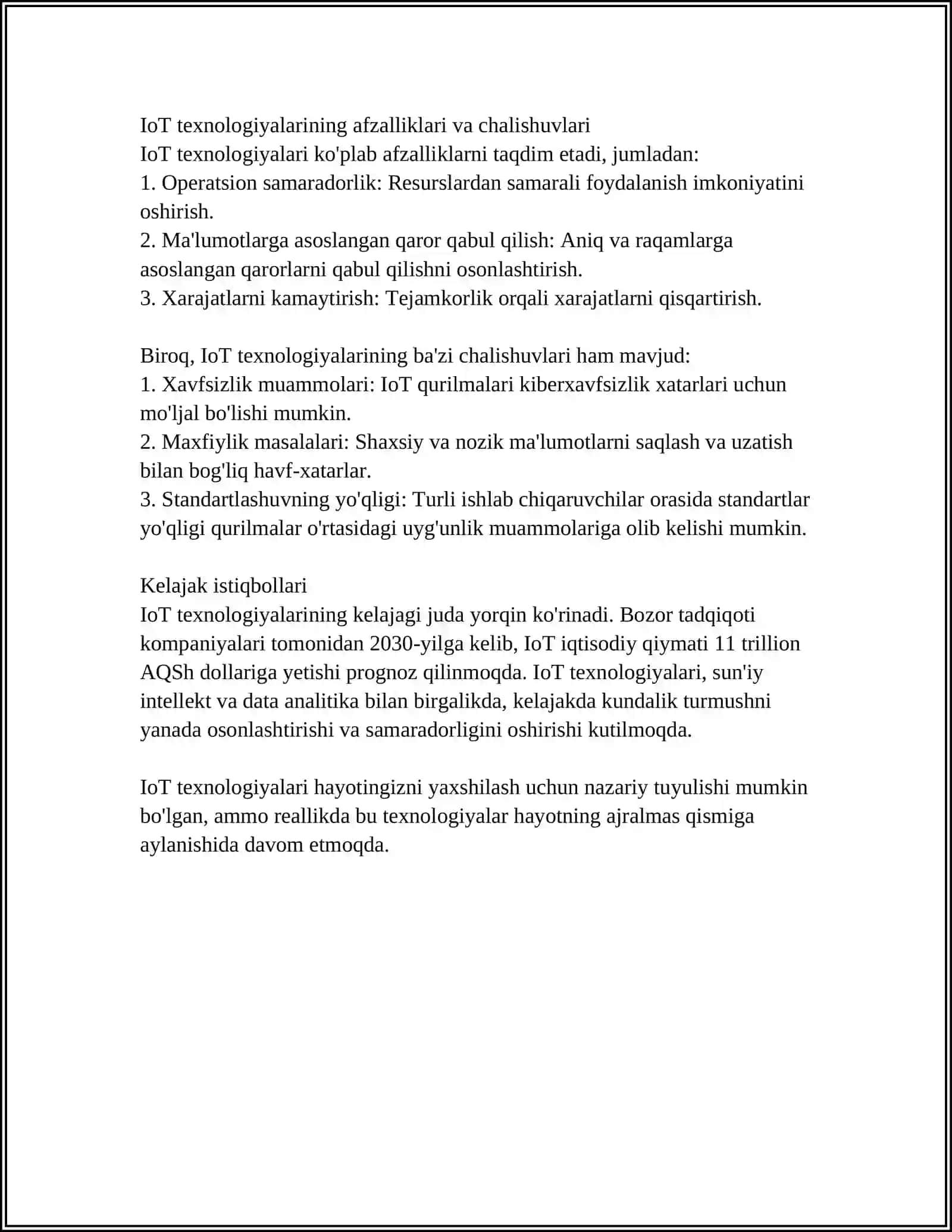 IoT TEXNOLOGIYASINI RIVOJLANTIRISH XUSUSIYATLARI (INTERNET OF THINGS) 4