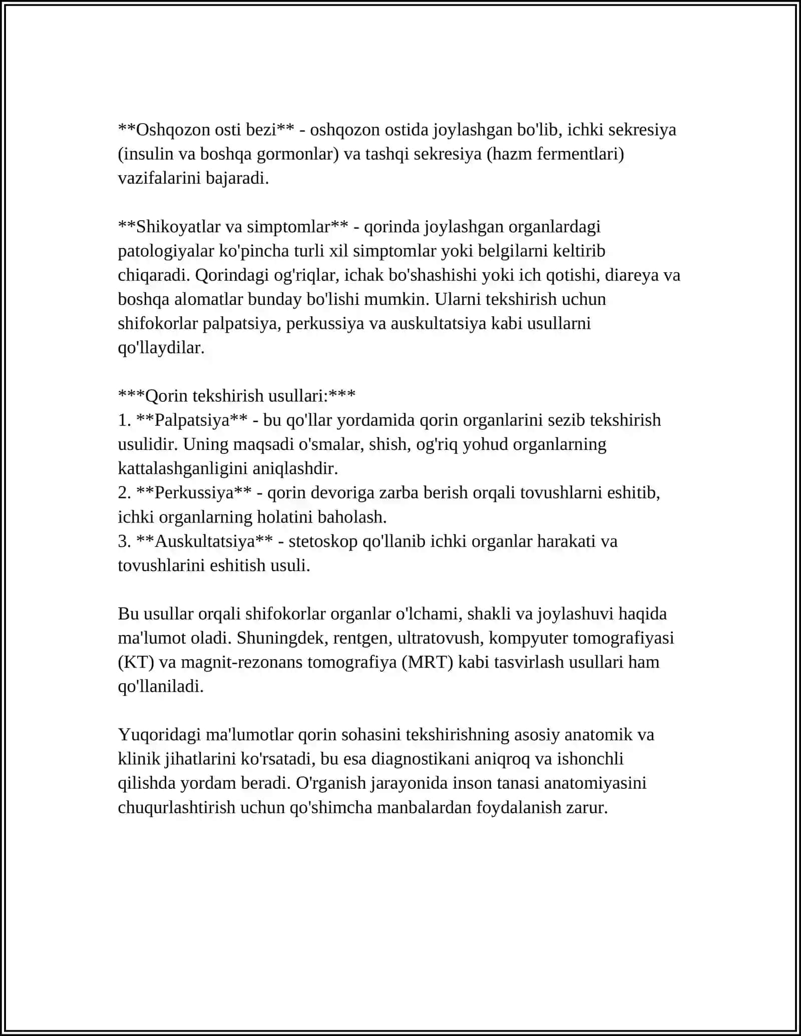 AMALIY KOʻNIKMALARNI TOPSHIRISH: QORINNING YUZA PALPATSIYASI 4