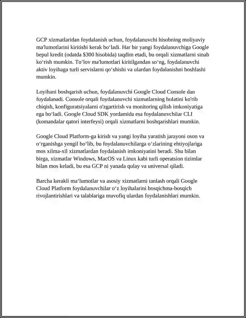 GOOGLE CLOUD PLATFORM XIZMATLARIDAN FOYDALANISH 4
