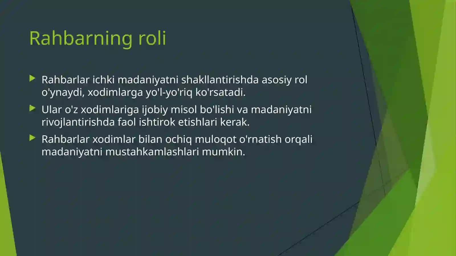 Tashkilot ichki madaniyati va rahbar roli 4