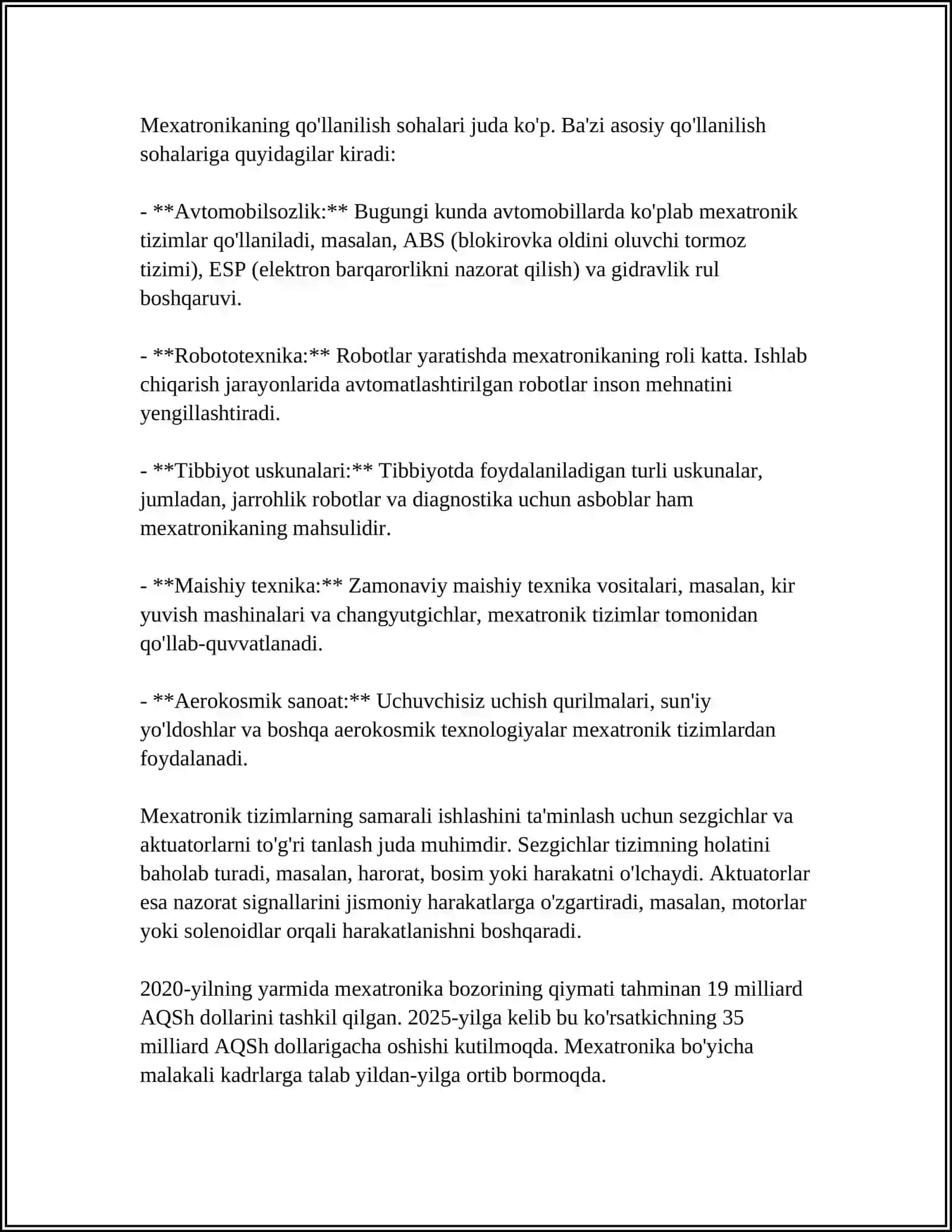 MUSTAQIL ISH Mavzu: MEXATRON MODULLAR TASNIFI 4