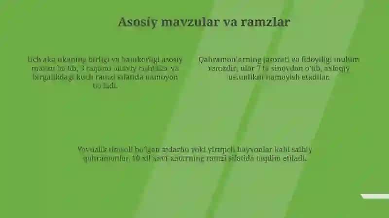 Uch ogʻayni botirlar ertagi tahlili 4