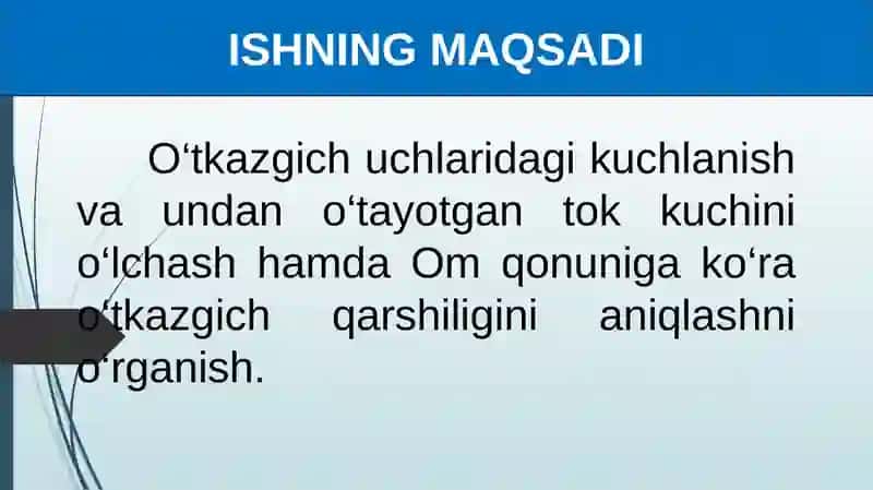 LABORATORIYA ISHI: OM QONUNINI O‘RGANISH 4