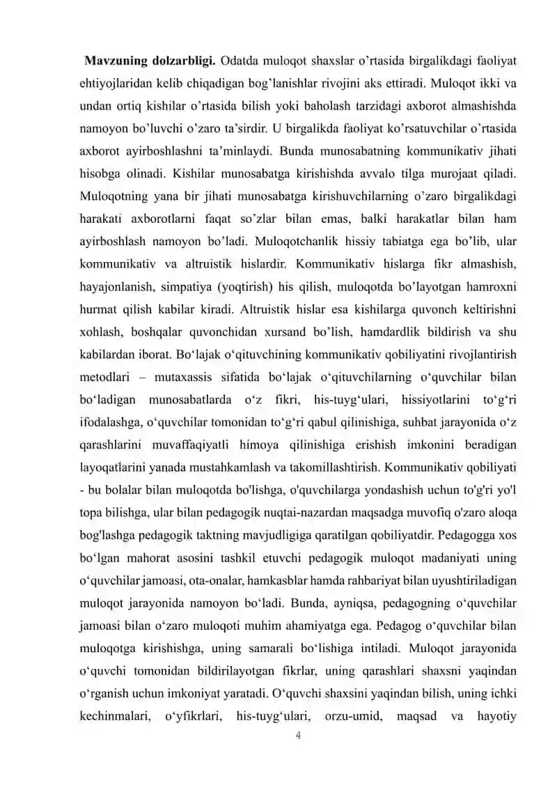 Bo'lajak boshlang'ich sinif O'qituvchilarining komunikativ Ko'nikmalari 4