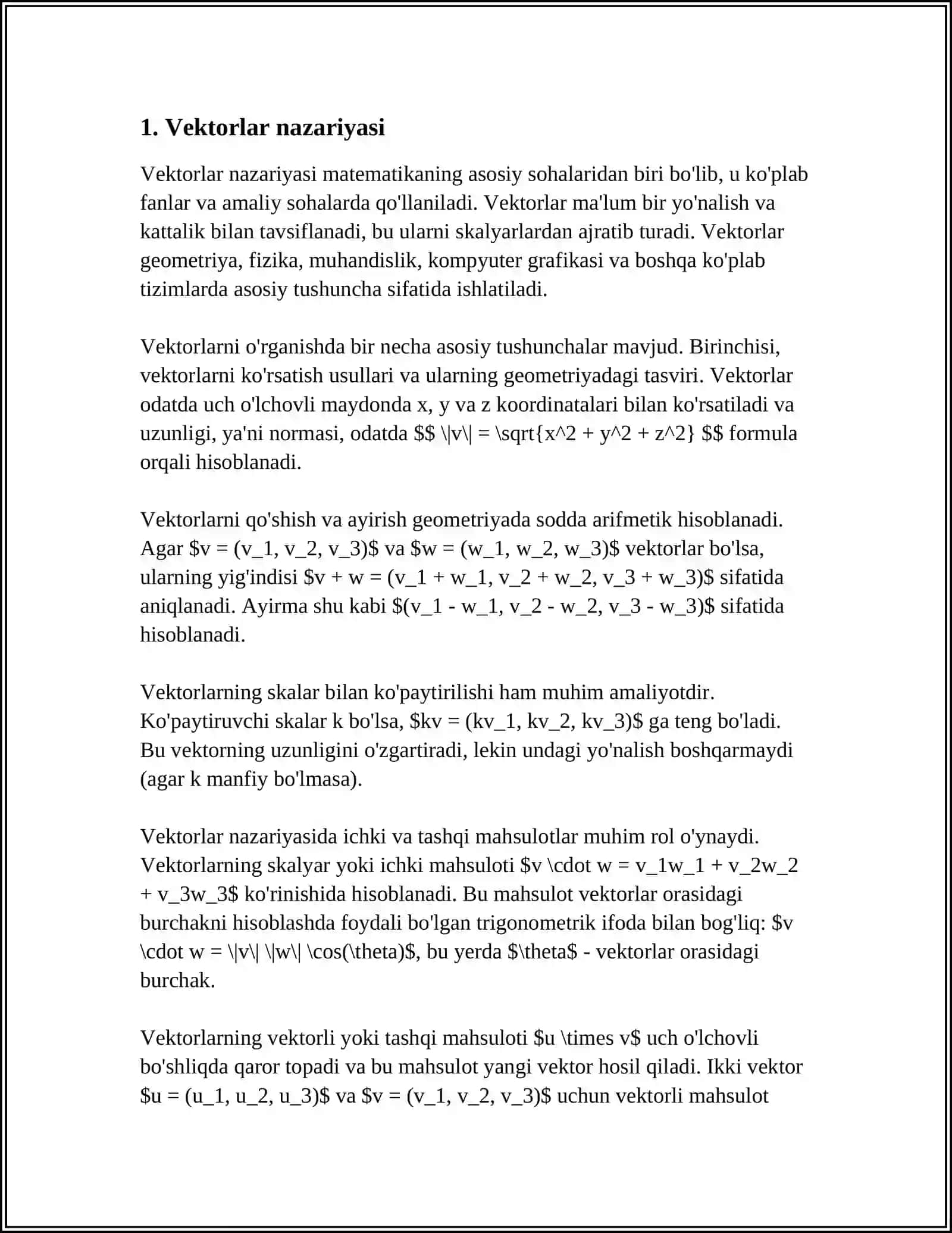 VEKTORLARNI FUNKTSIYA PARAMETRLARI SIFATIDA QO’LLANILISHI 4