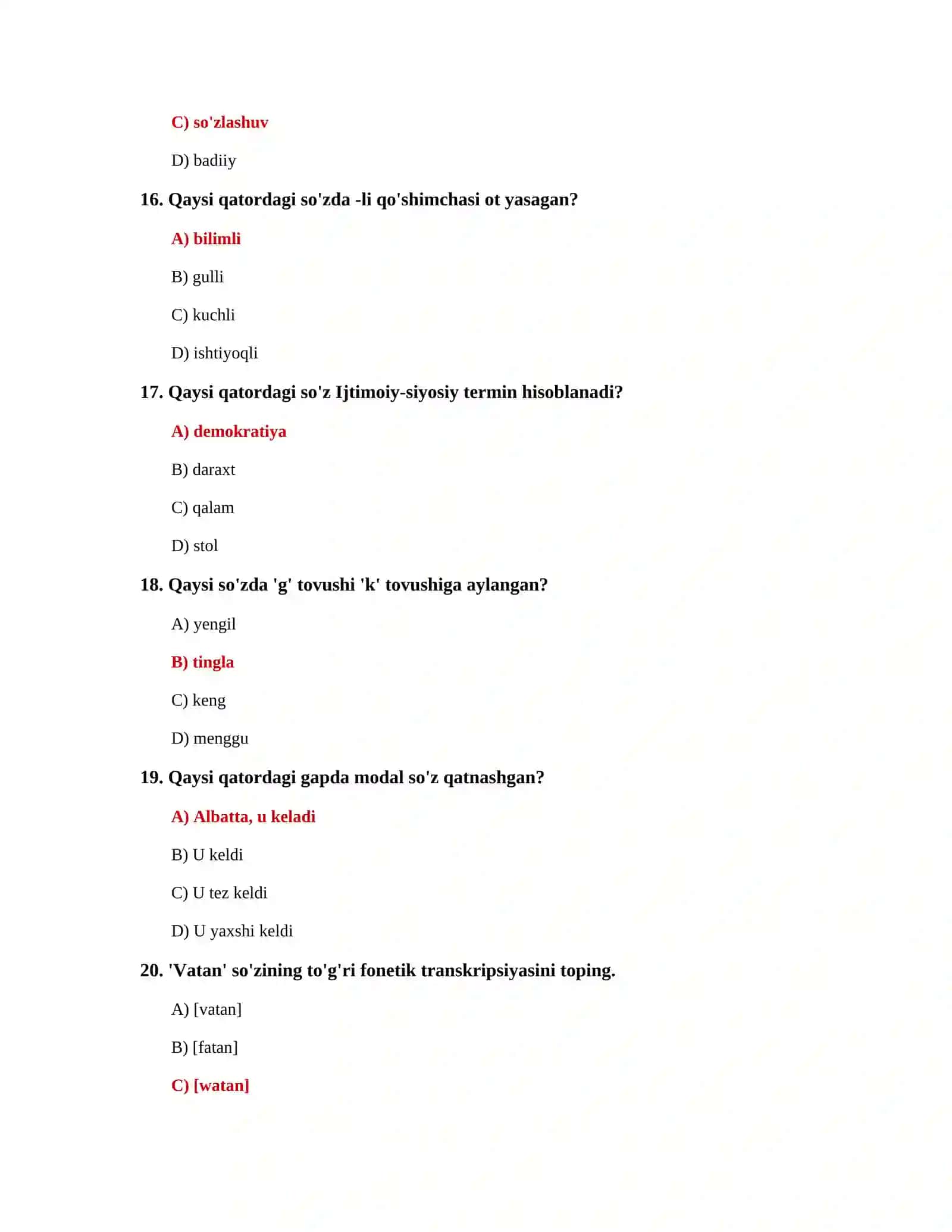 ONA TILI FANIDAN TEST TO'PLAMI 300 talik 4
