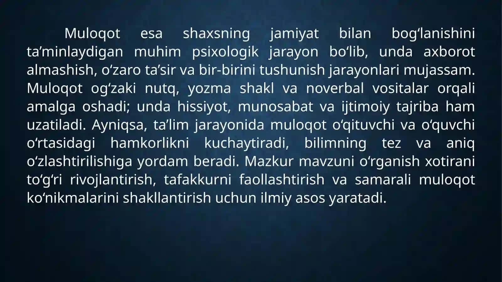 Xotira, Tafakkur, Muloqot 4