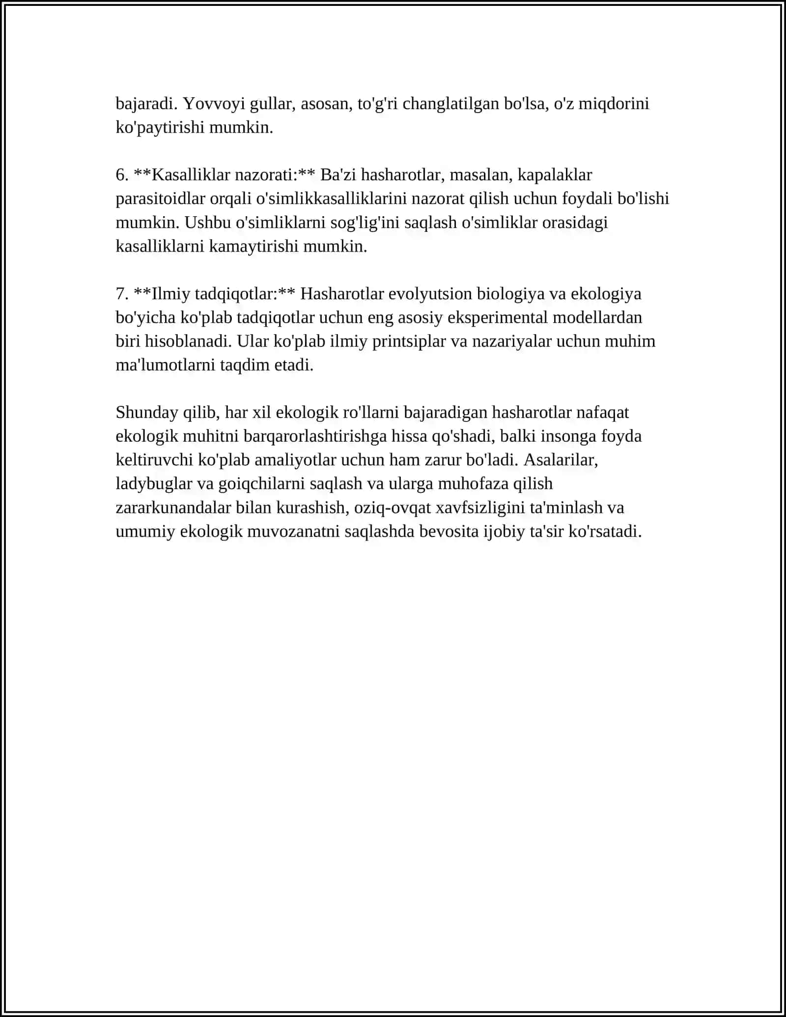 FOYDALI HASHAROTLARNING EKALOGIYASI 4