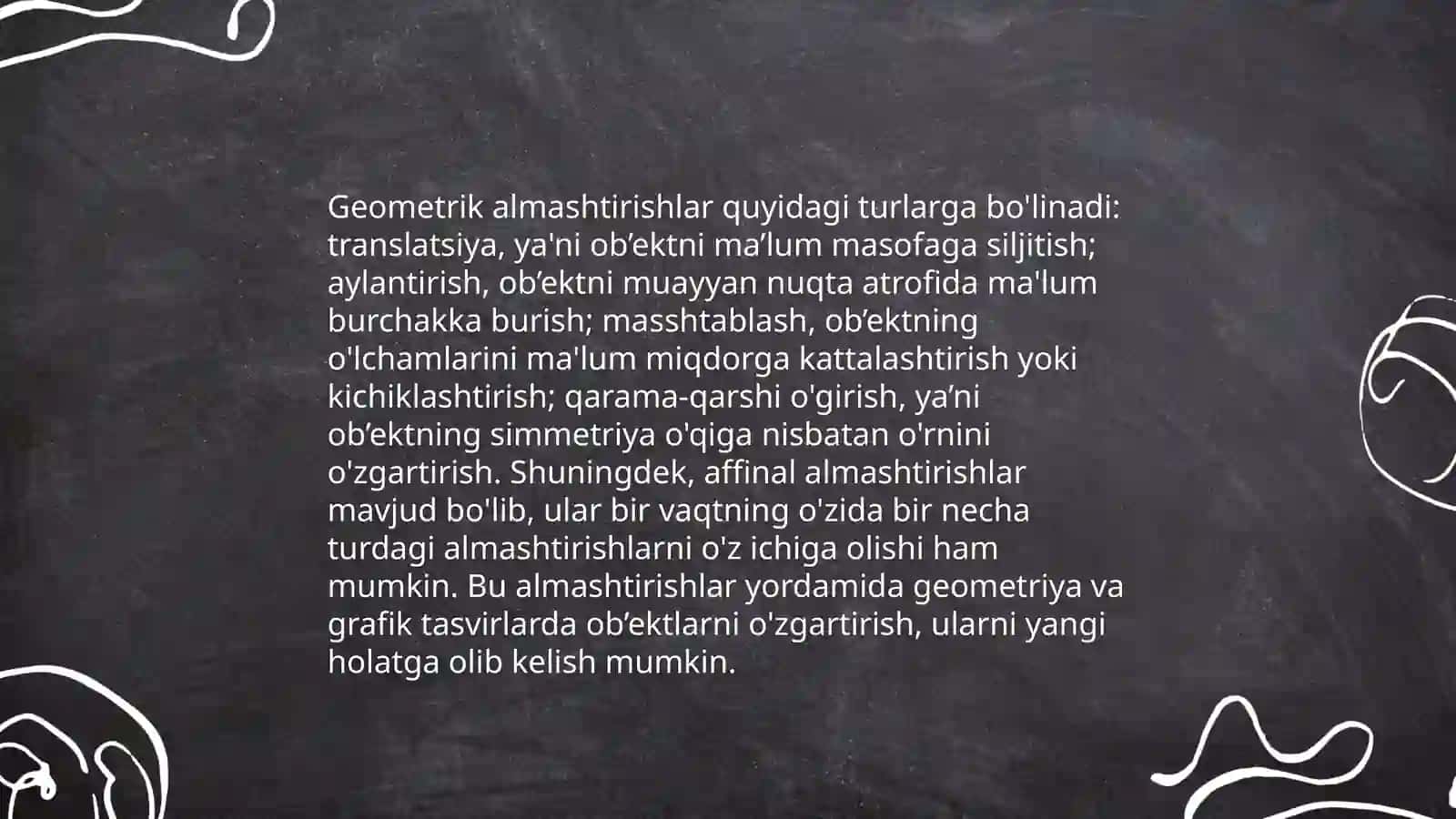 Tekislikda geometrik almashtirishlar. Harakat va parallel koʻchirish 4