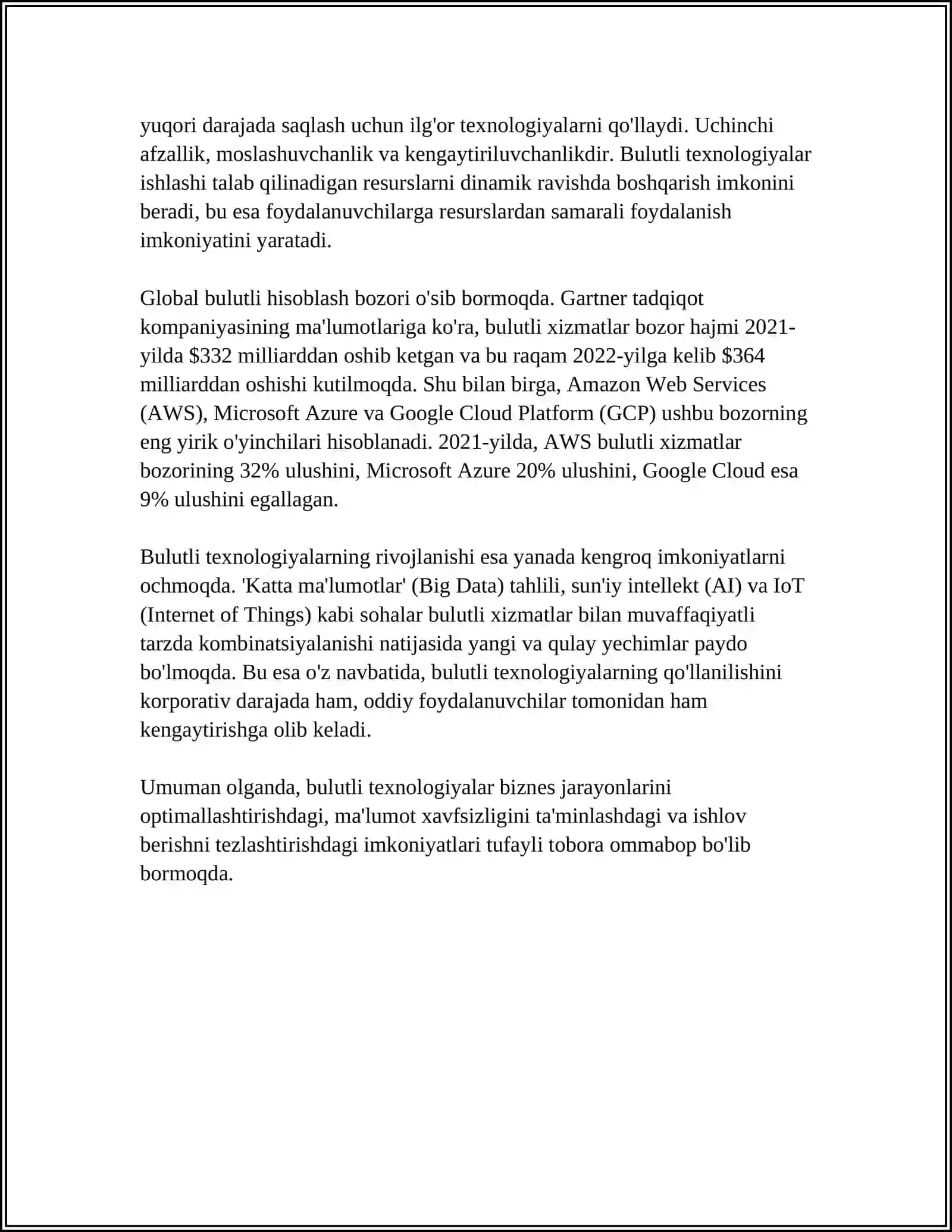 BULUTLI TEXNOLOGIYALAR VA UNING IQTISODIYOTDAGI OʻRNI 4