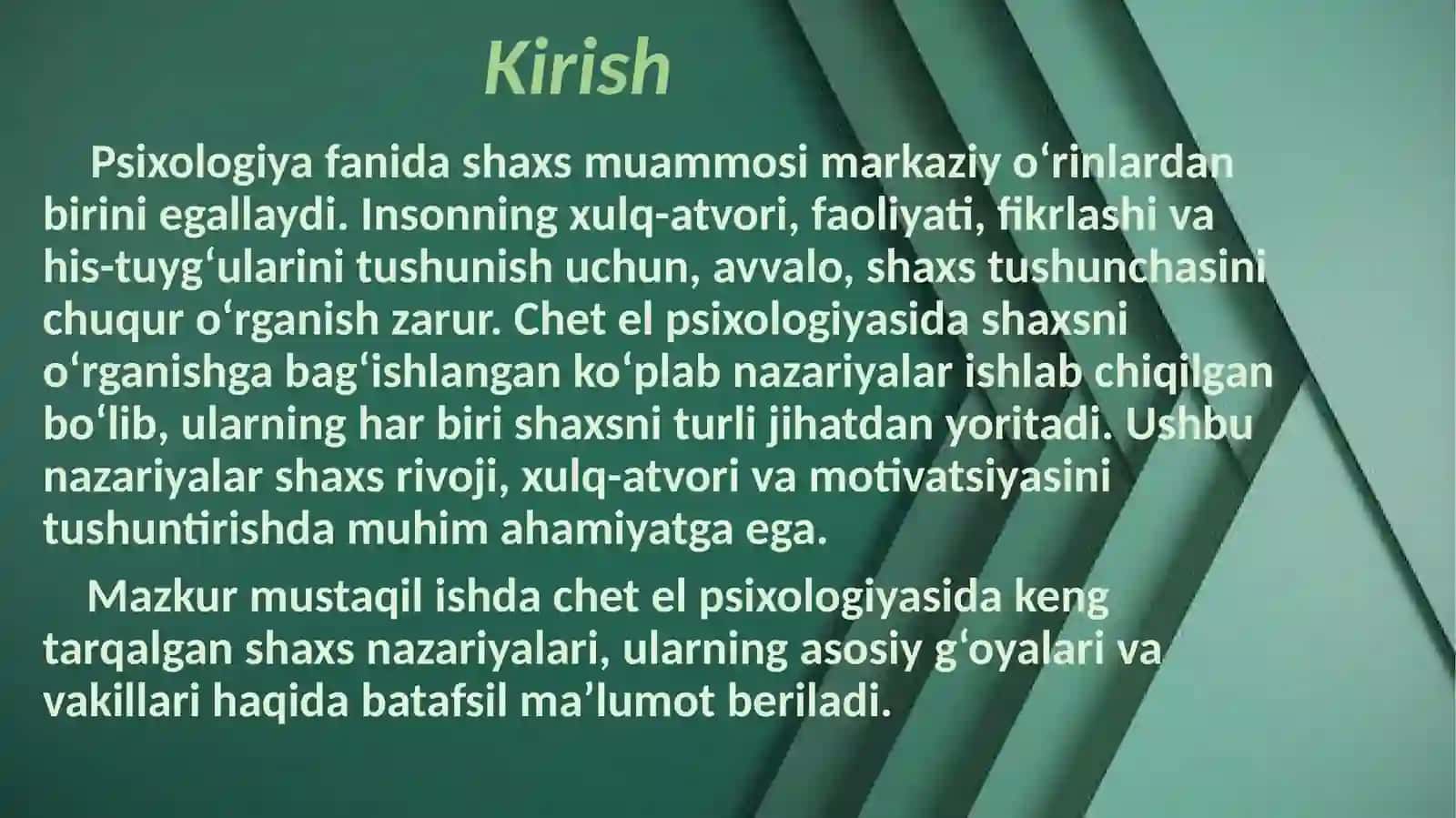 Chet el psixologiyasidashaxs nazariyalari 4