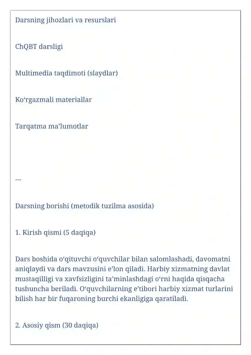 CHQBT fanidan sinov darsining Reja kanspekti 4