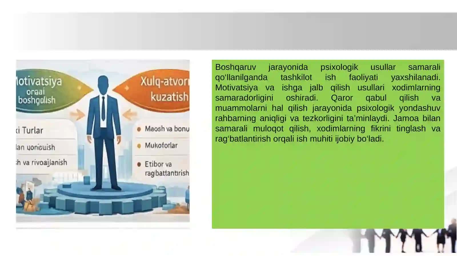 Rahbar  shaxsiy  psixalogiyasi.Boshqarishning  psixologik  usullari 4