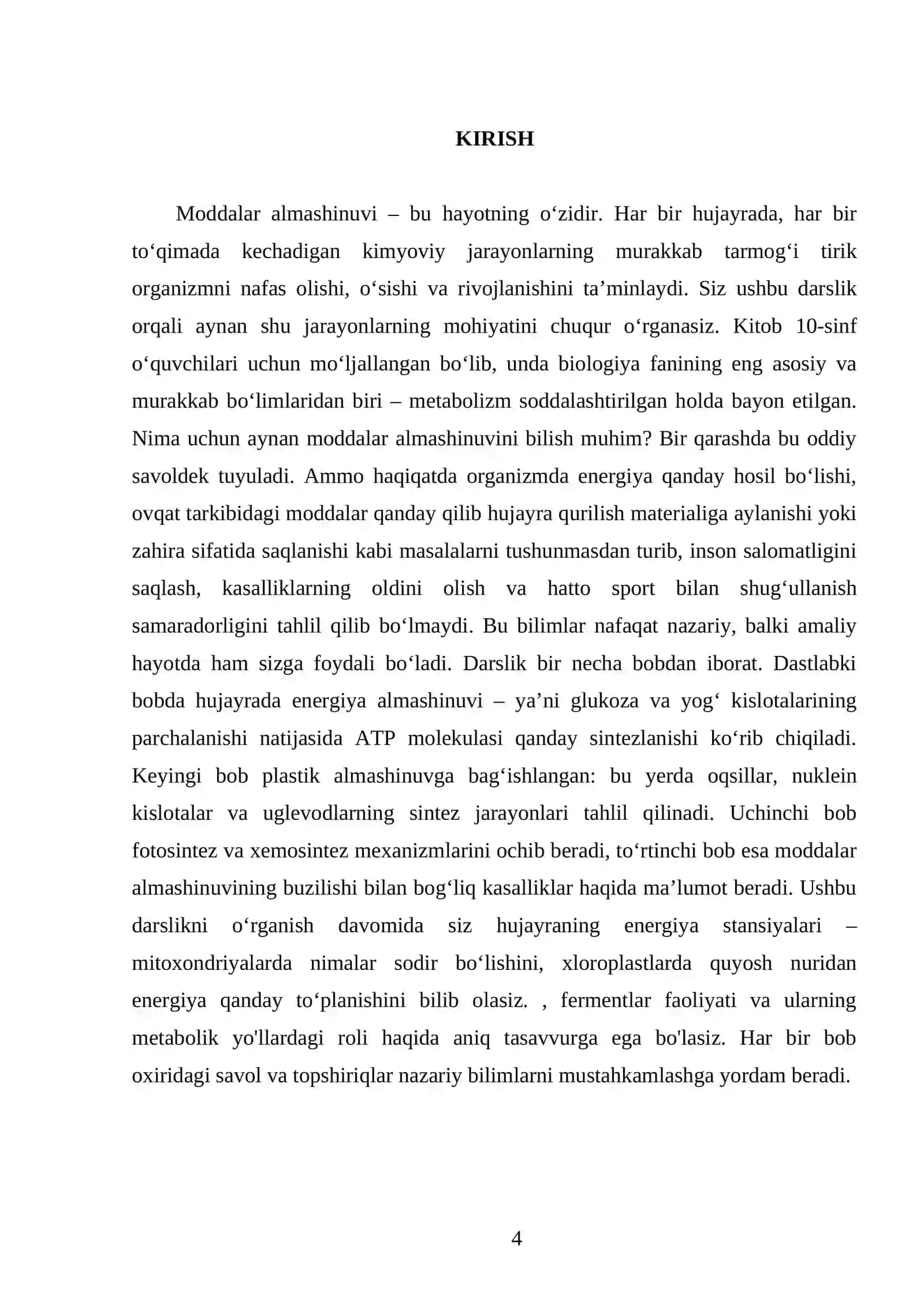 MODDALAR ALMASHINUVI – HUJAYRA HAYOTIY FAOLIYATINING ASOSI. 10 - SINF 4