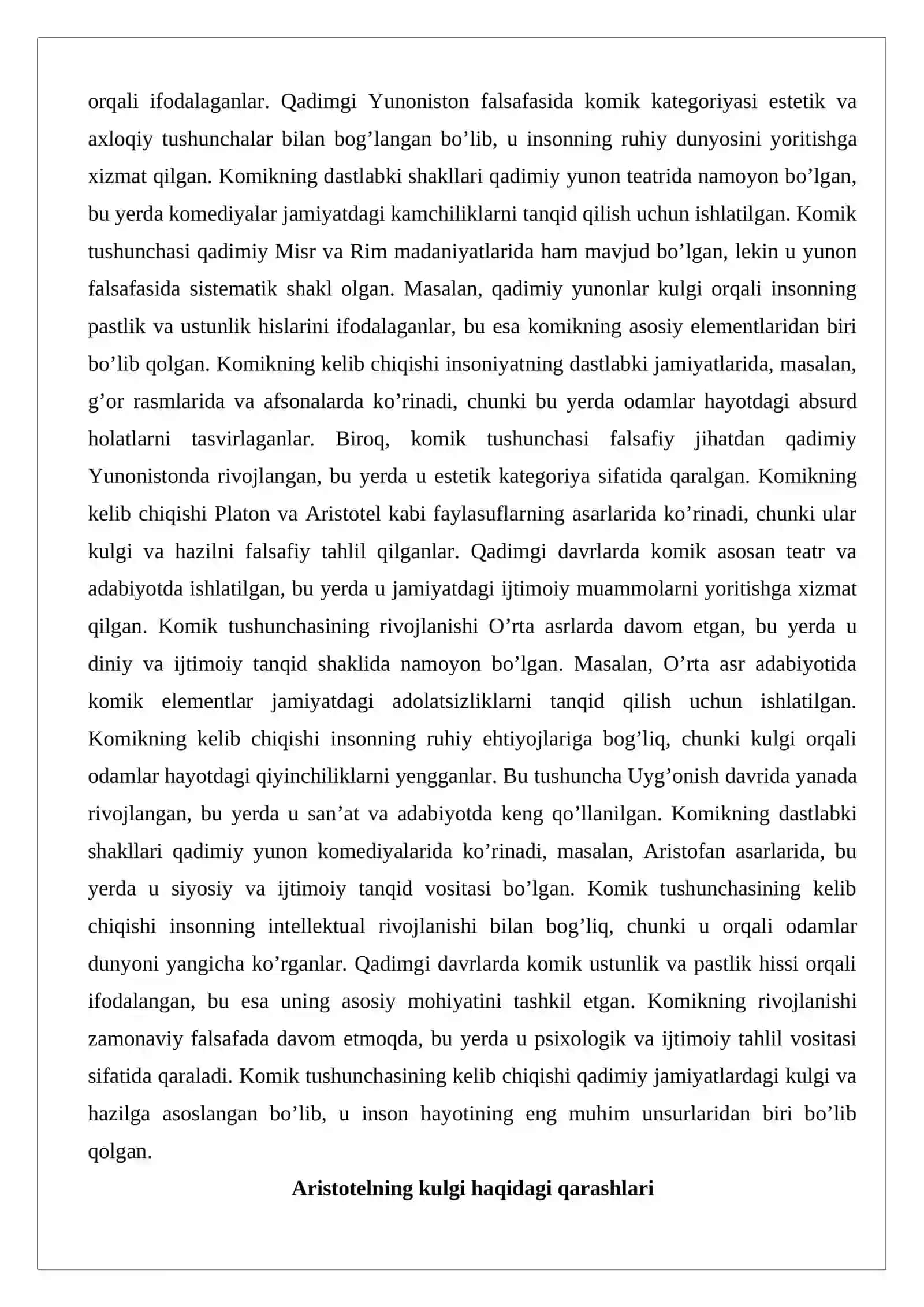 Komik, fojea va ulug’vorlik kategoriyalari va ularning estetik ahamiyati 4