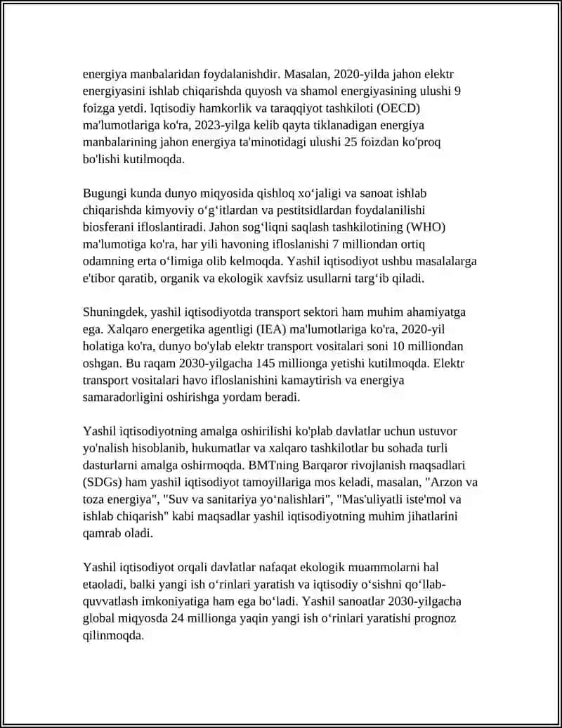 "Yashil iqtisodiyot" 4