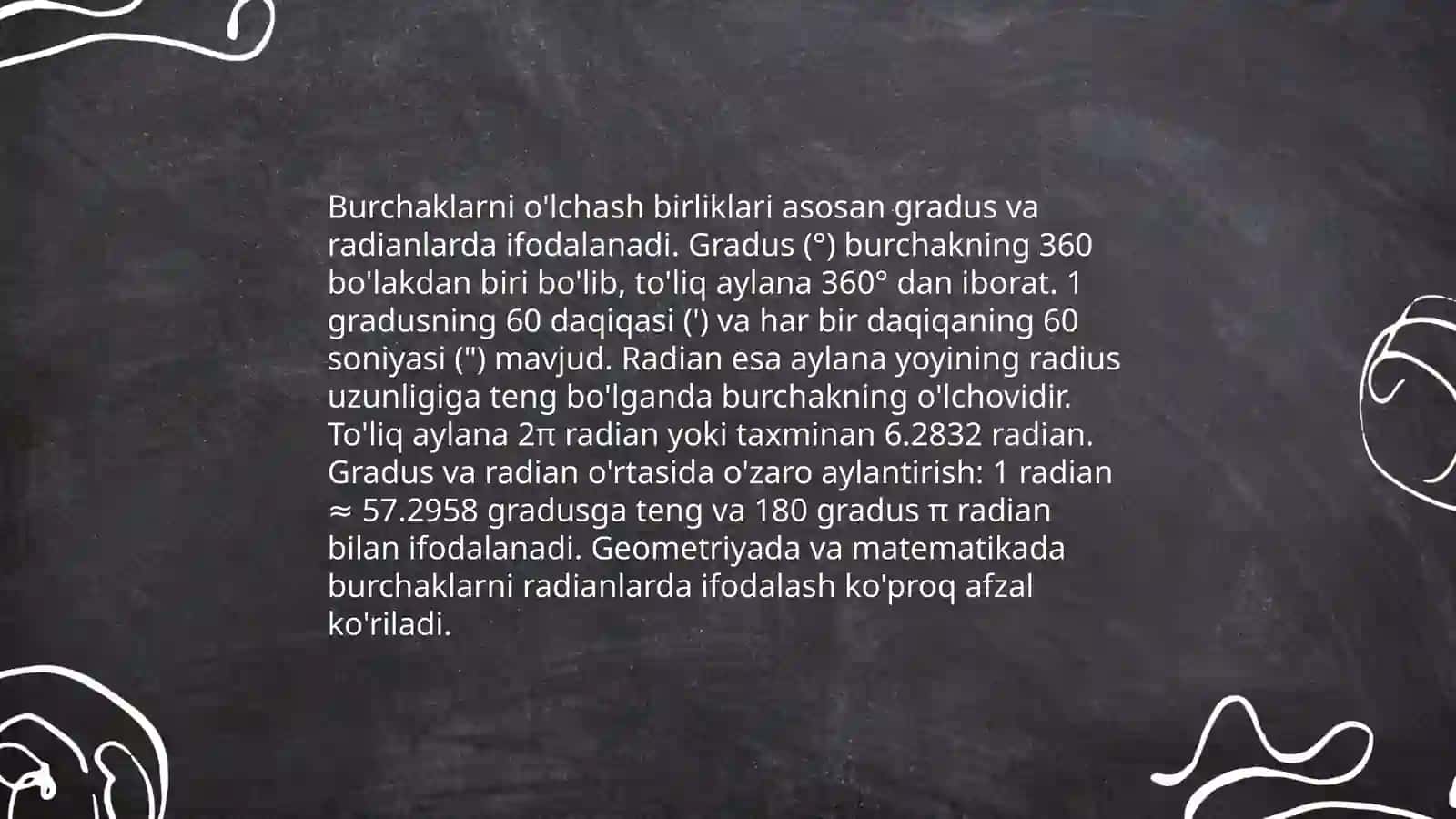 Burchakni olchashni organish va burchak olchovlari haqida 4