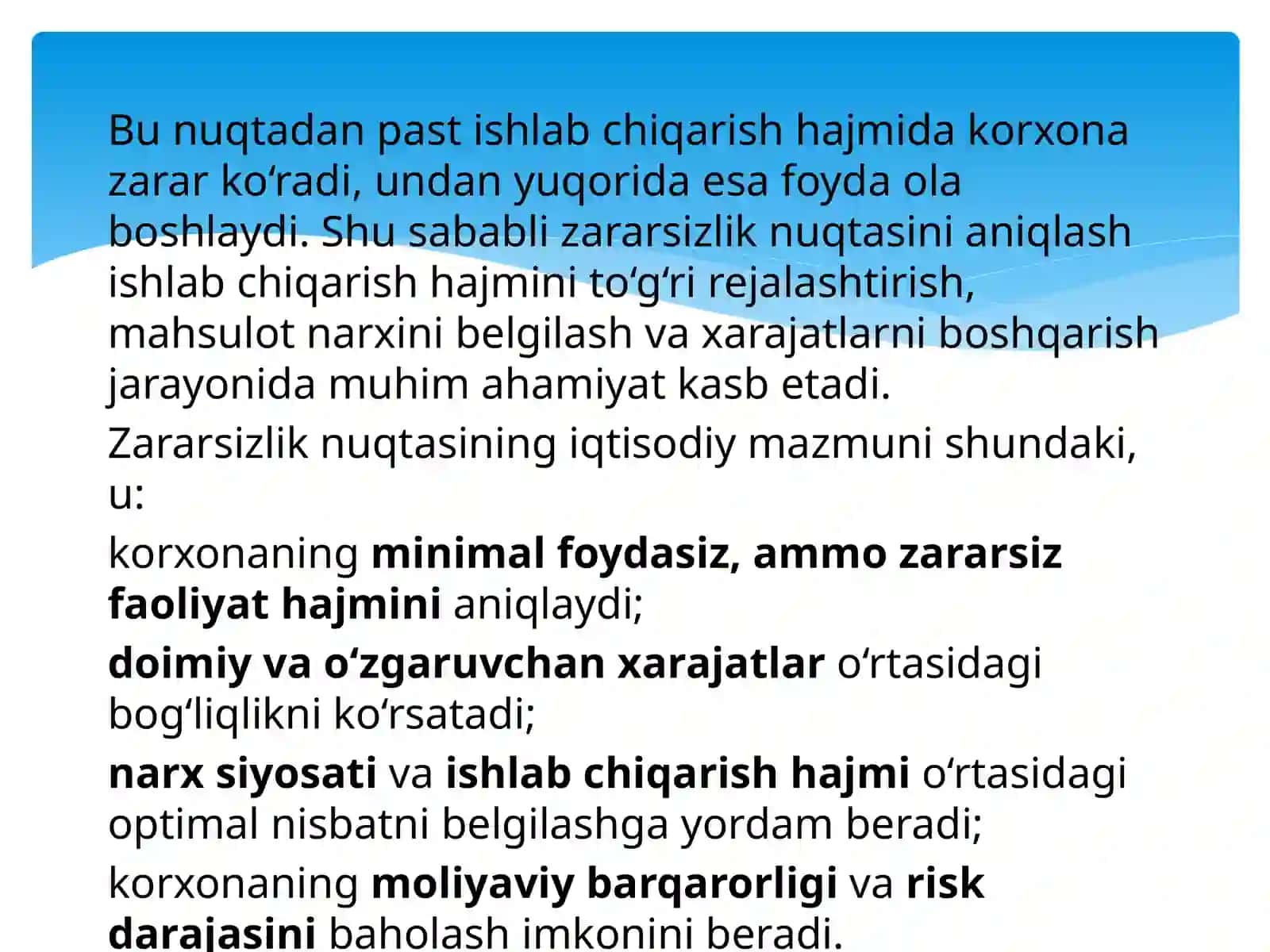 Zararsizlik nuqtasini aniqlash 4