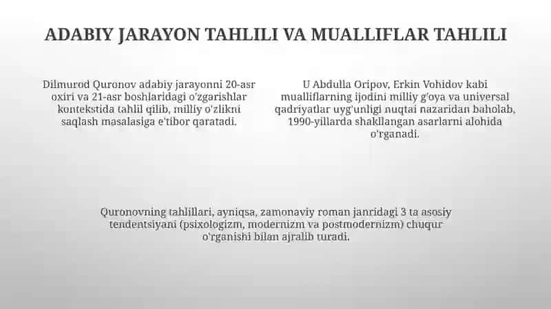 Dilmurod Quronovning ho'zirgi adabiy jarayon haqida tanqidiy maqolalari 4