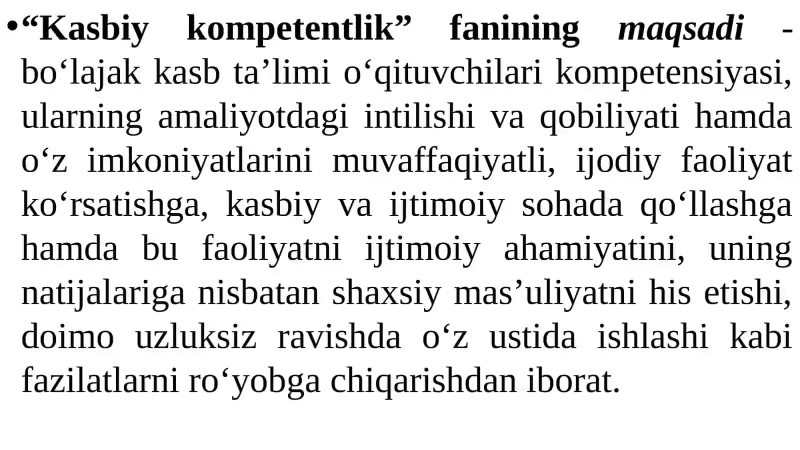 KASBIY KOMPETENTLIK FANINING MAQSADI VA VAZIFALARI 4