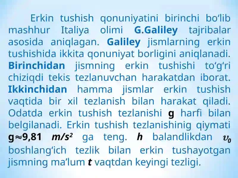 Jismlarning erkin tushishi 4