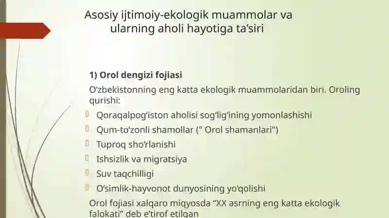 O‘zbekiston Respublikasining ijtimoiy-ekologik muammolari 4
