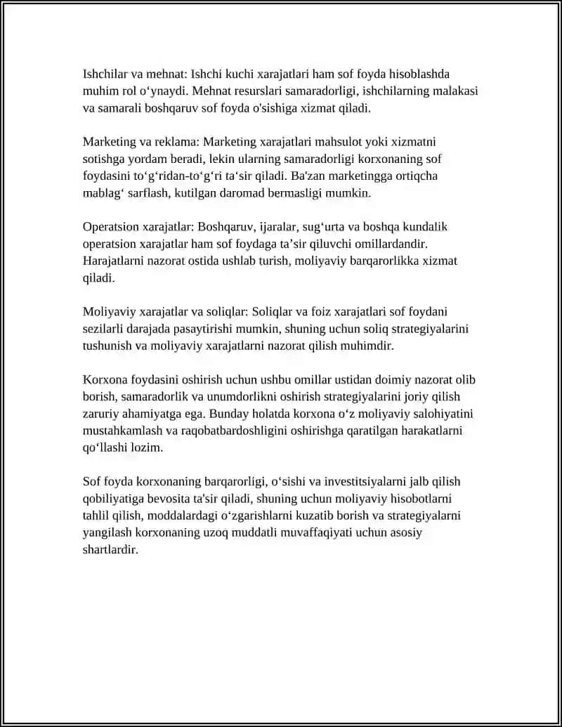 SOF FOYDA VA UNGA TA'SIR ETUVCHI OMILLAR TAHLILI 4