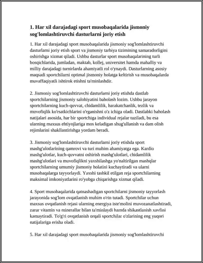 HAR XIL DARAJADAGI SPORT MUSOBAQALARIDA JISMONIY SOĞLOMLASHTIRUVCHI VA OMMAVIY SPORT TADBIRLARIDA ISHTIROK ETISH 4