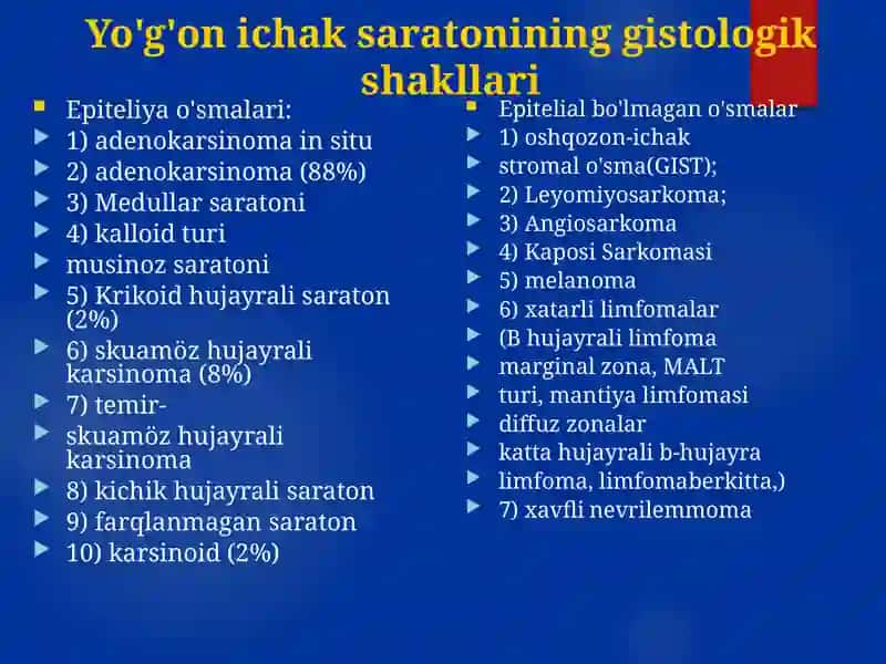 Yo'g'on ichak saratoni statistikasi 4